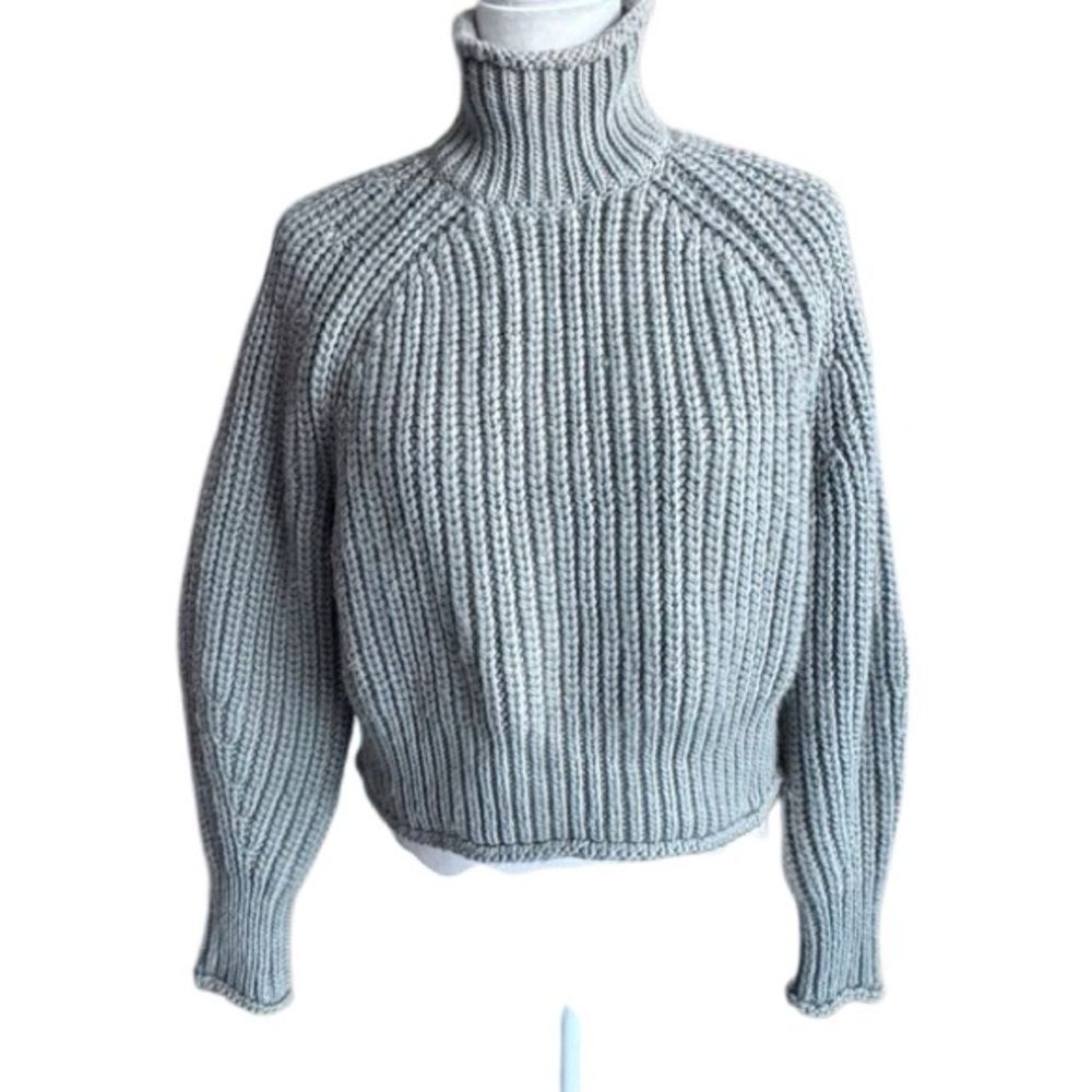 H&M Pullover Sweater Chunky Cropped Sage Green SZ S - Picture 2 of 12